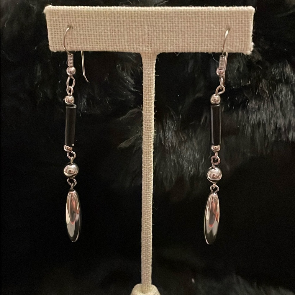 Silver and onyx dangle earrings very Cool!!